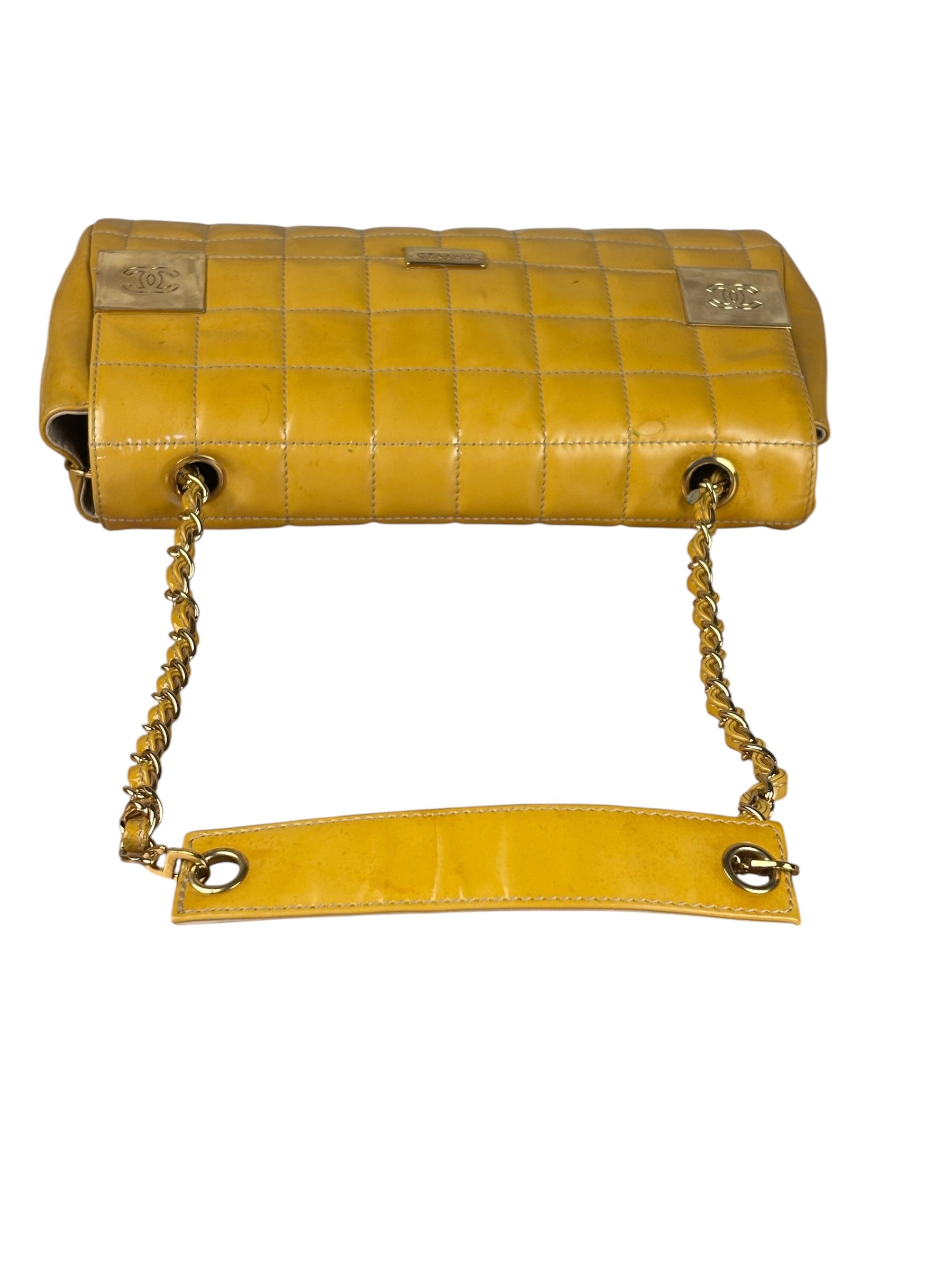 Chanel Yellow Patent Chocolate Bar Quilted CC Shoulder Bag 2002