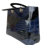 Christian Dior Rare Black/Navy Croc Embossed Lady Dior Handbag