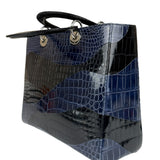 Christian Dior Rare Black/Navy Croc Embossed Lady Dior Handbag