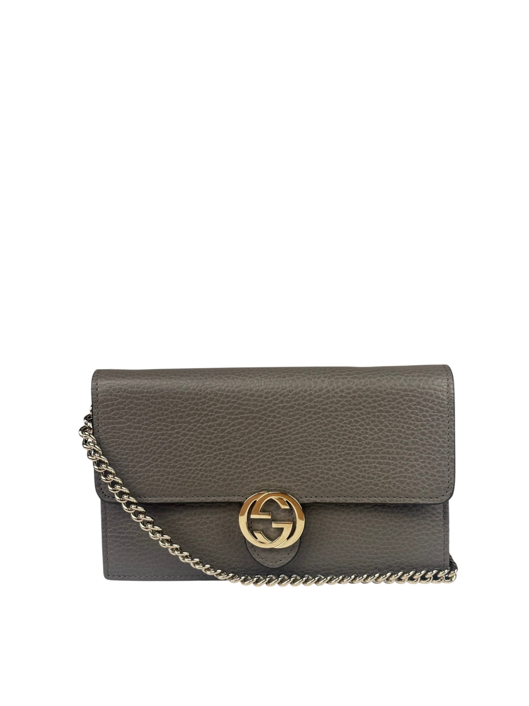 Gucci Grey Leather Wallet On Chain