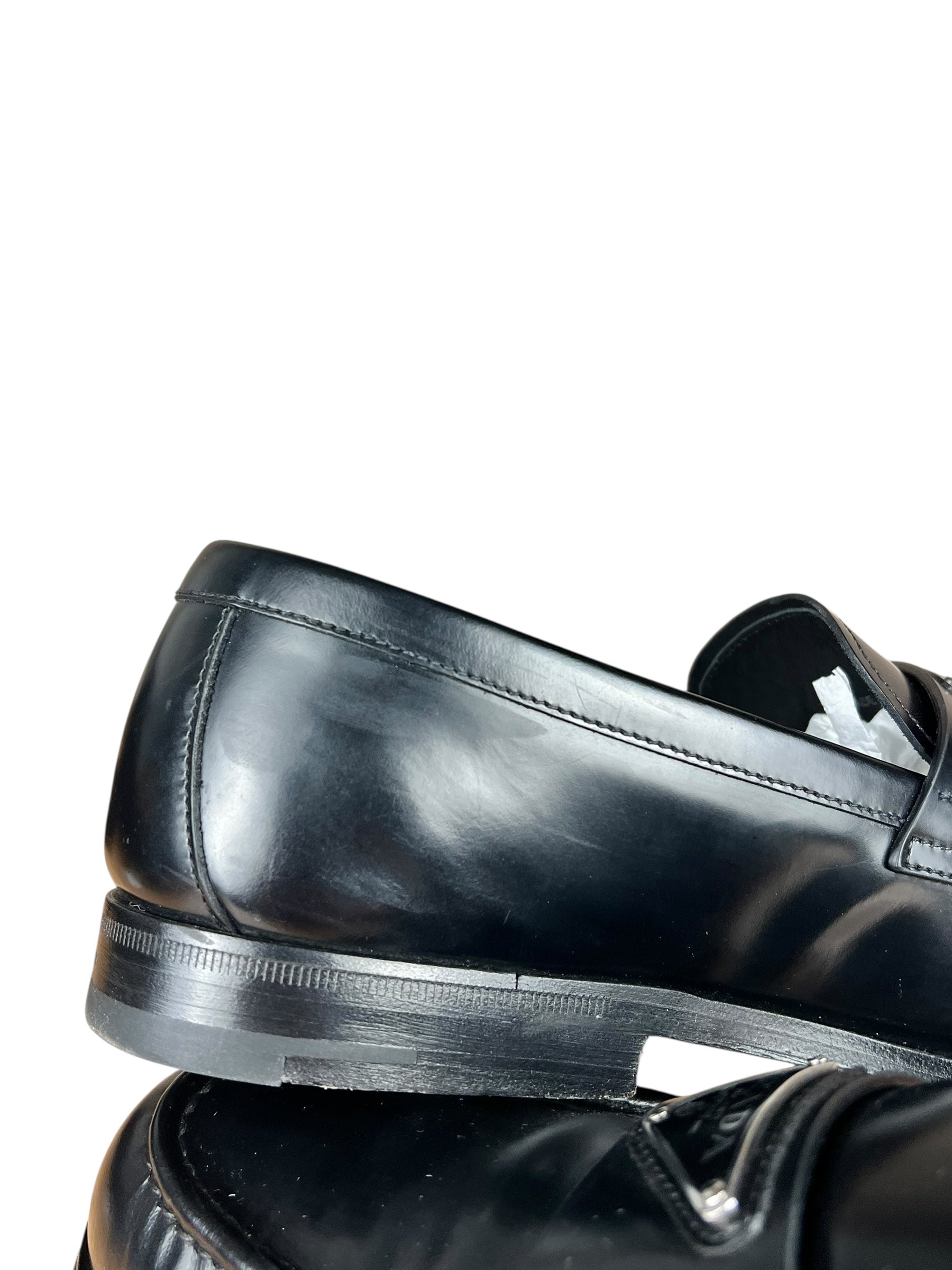 Prada Black Leather Triangle Logo Loafers