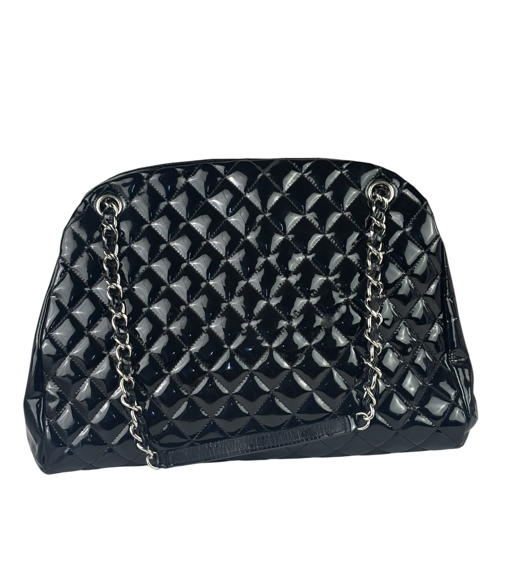Chanel Large Black Patent Leather Mademoiselle Bowling Bag 2011-12