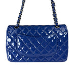 Chanel Shiny Blue Quilted Patent Leather Trim Double Flap Bag 2012