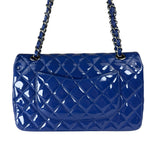 Chanel Shiny Blue Quilted Patent Leather Trim Double Flap Bag 2012
