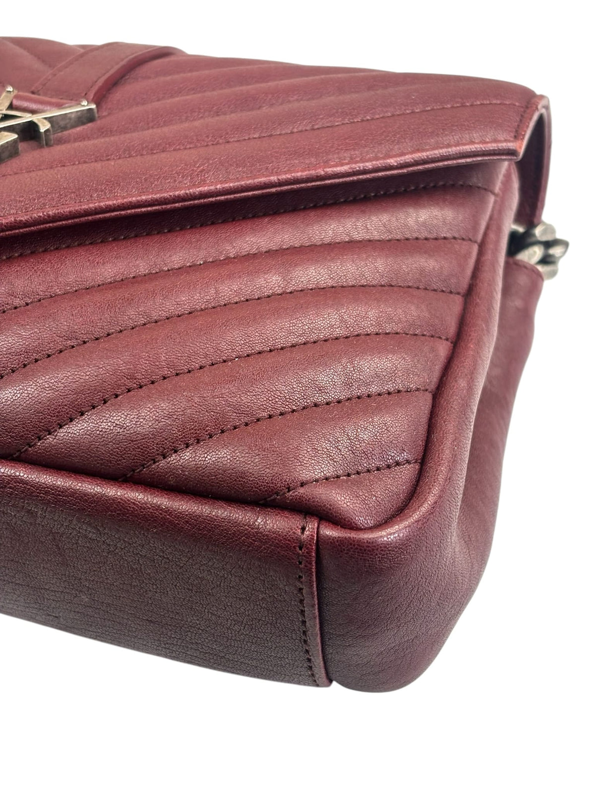 YSL Burgundy Chevron Lambskin Marmont College Two-Way Flap Bag