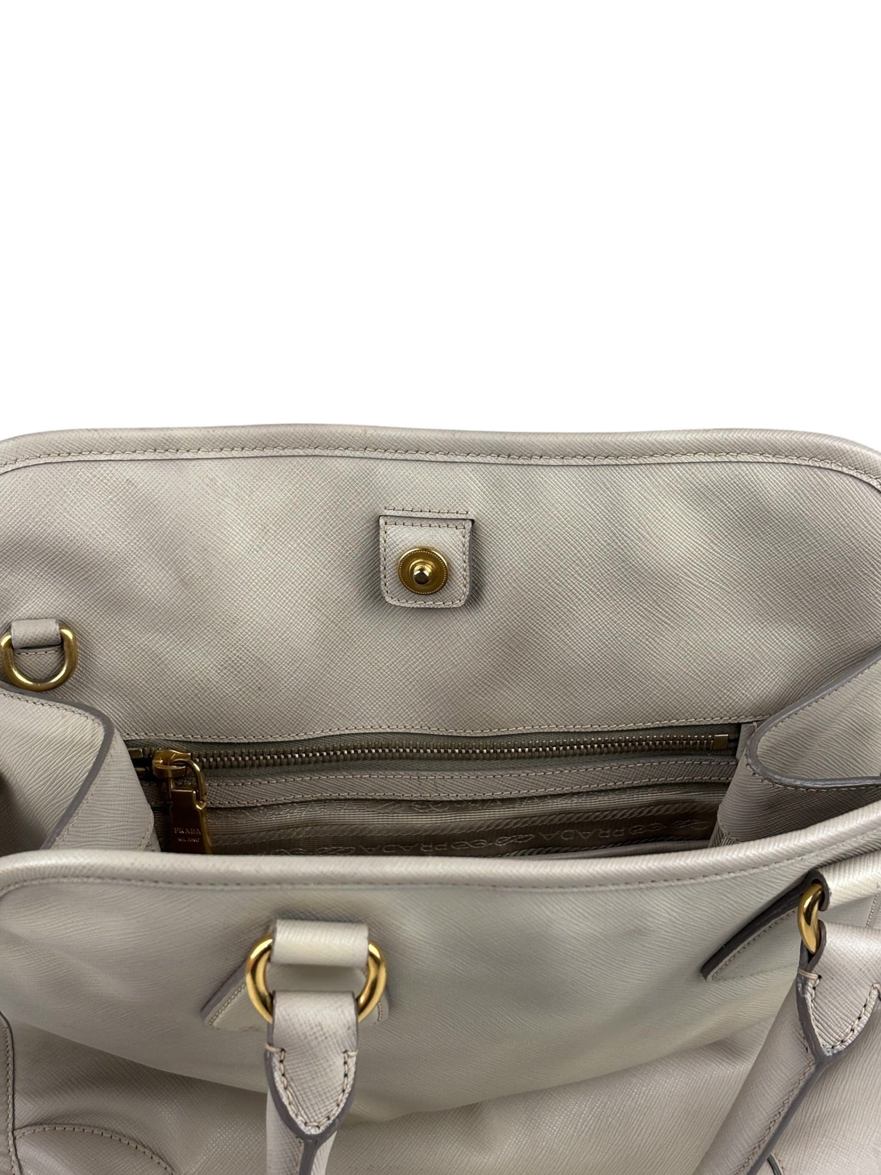 Prada Saffiano Lux Leather Grey 2Way Shopping Bag