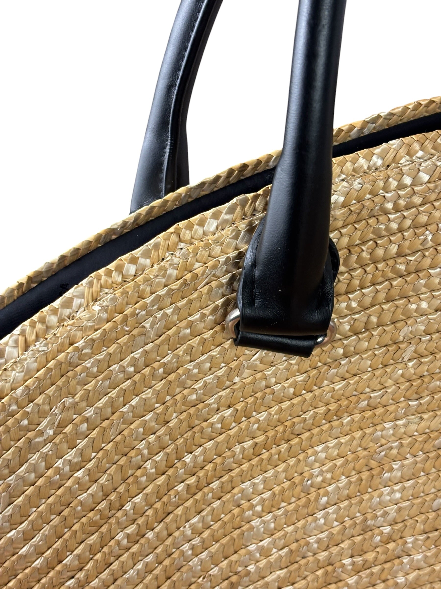 Balenciaga Raffia Woven/Leather Trim Beach Tote