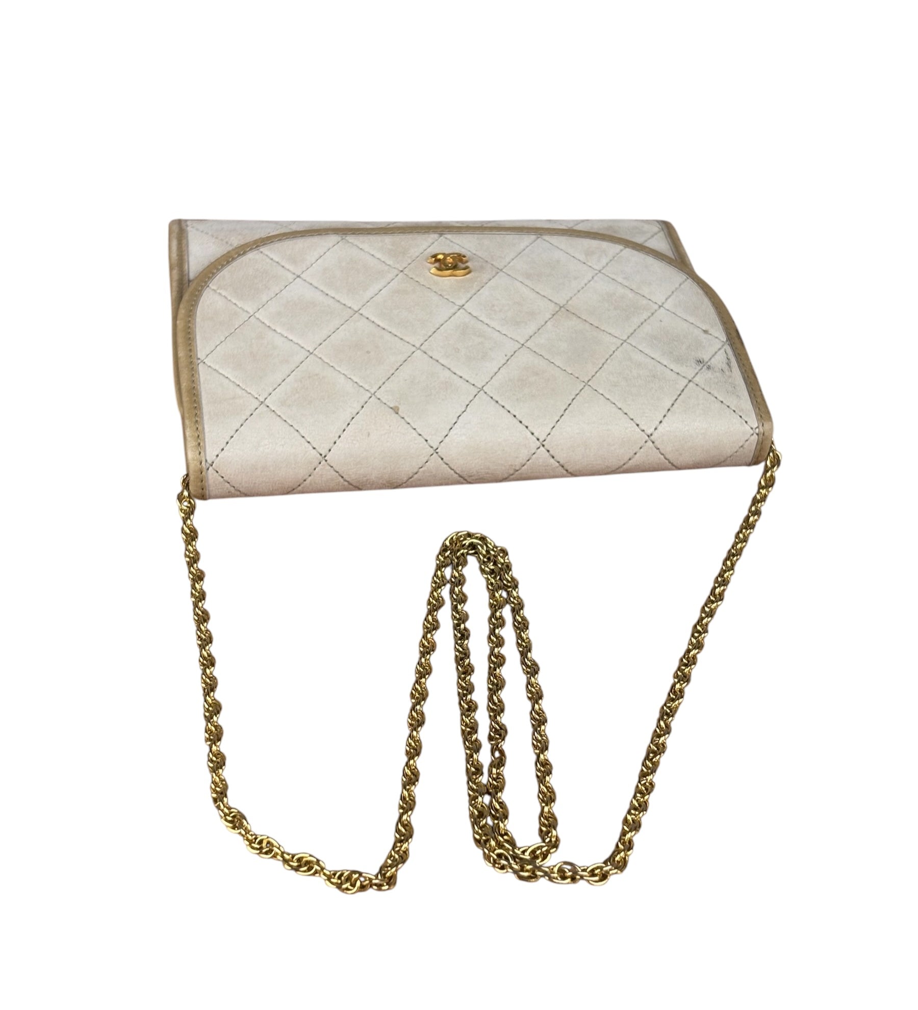 Chanel Beige Leather Trim Matelasse Mini Shoulder Bag 2009