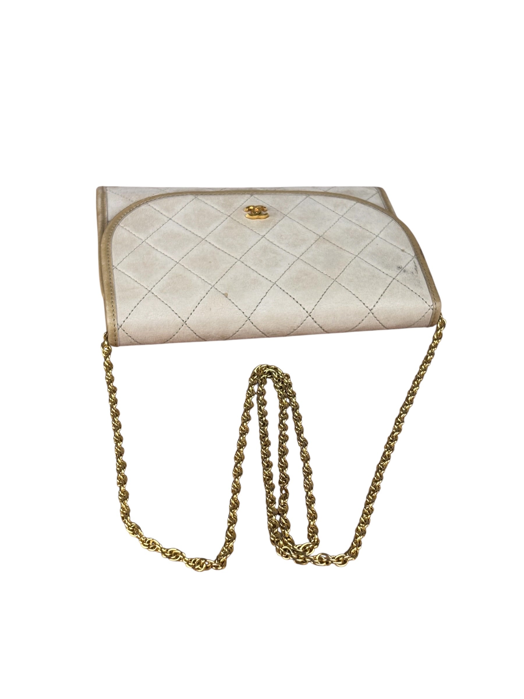 Chanel Beige Leather Trim Matelasse Mini Shoulder Bag 2009
