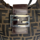Fendi Brown Leather Trim Zucca Hobo Bag