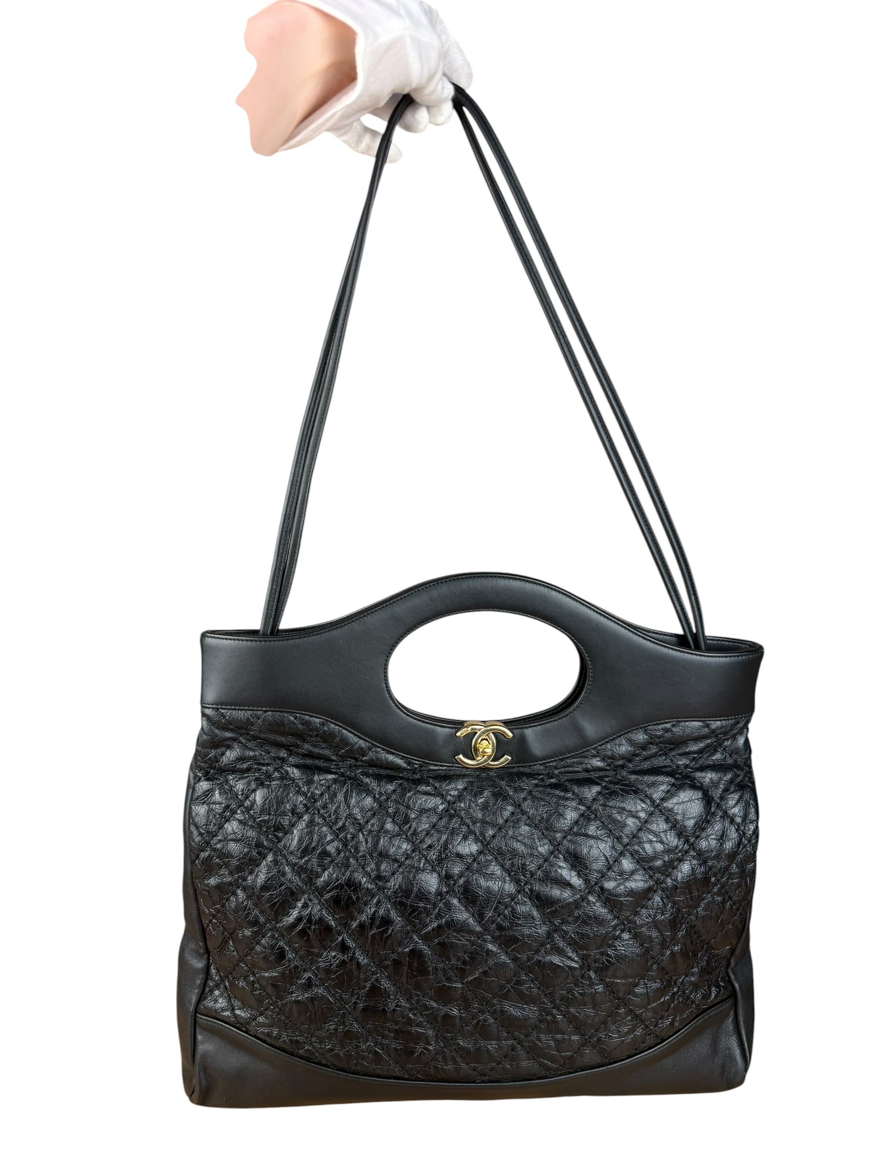 Chanel 31 Black Leather Quilted Shopping Clutch Shoulder Bag 2018