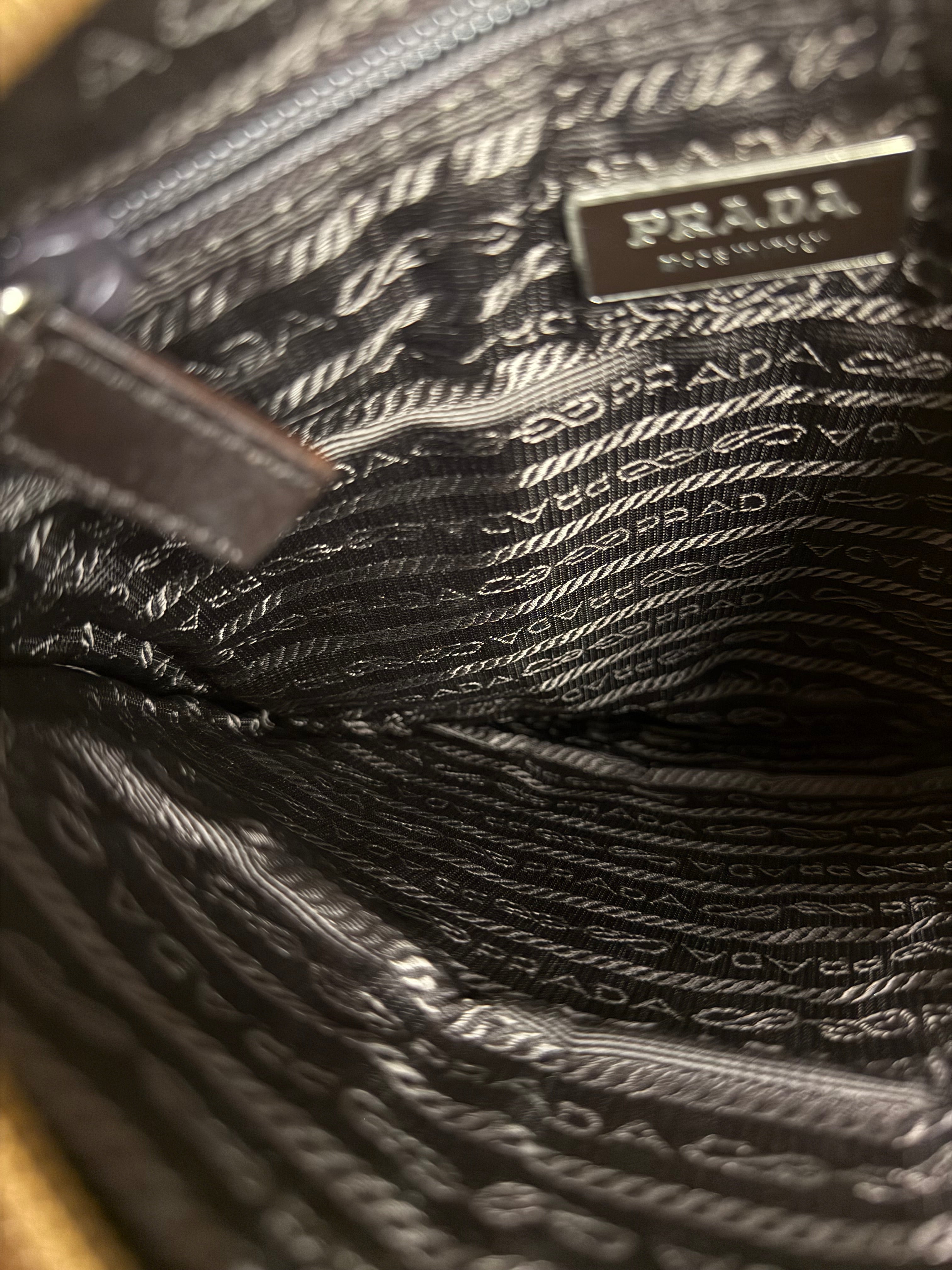 Prada Vintage Brown/Black Woven Tweed Trim Tote Handbag