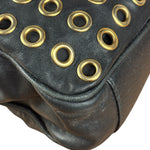 Prada Vintage Black Leather Nappa Metal Grommet Bauletto Handbag