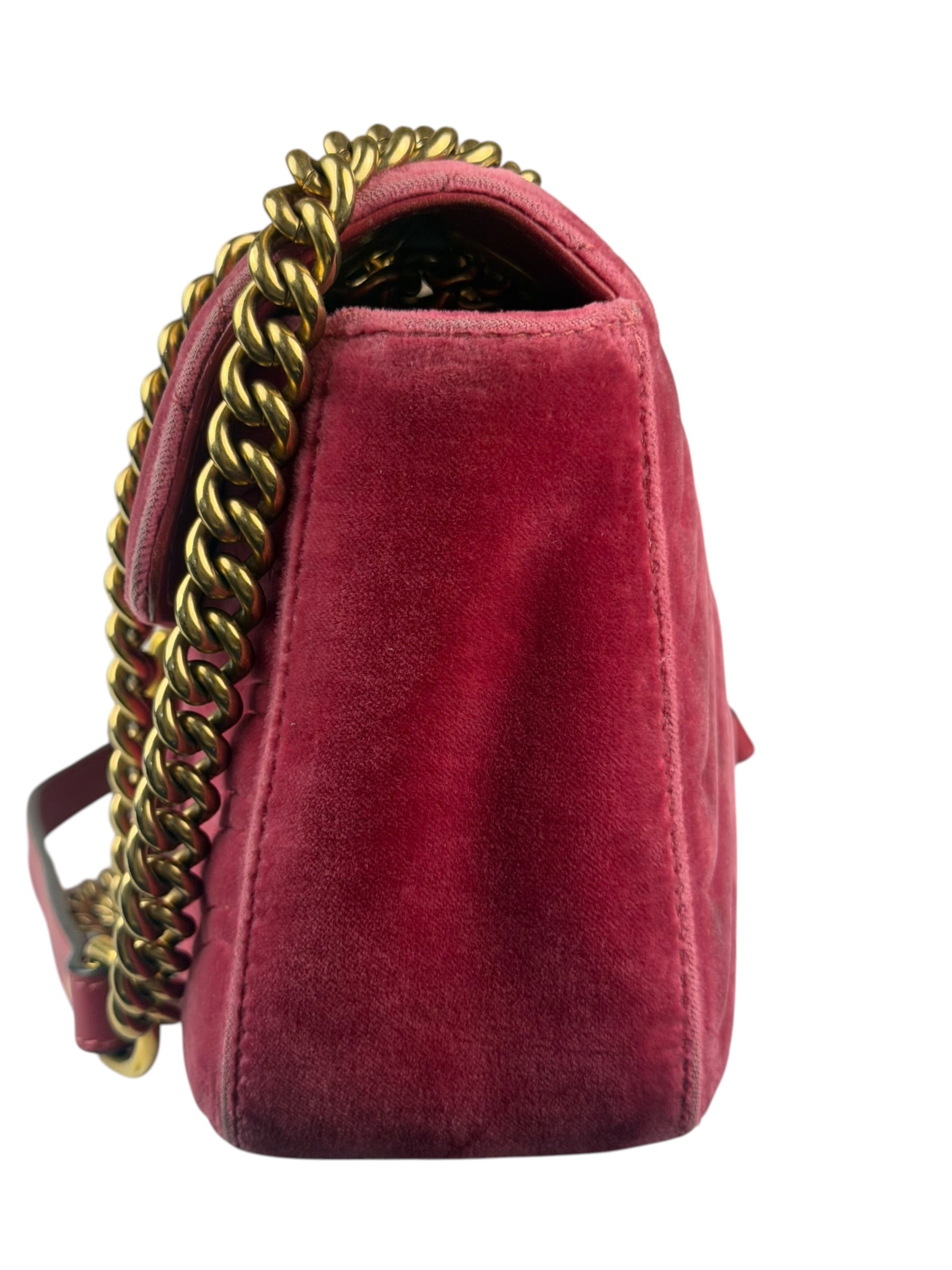 Gucci GG Marmont Matelasse Velvet Small Pink Chain Bag