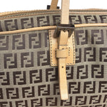 Fendi Beige Leather Trim Zucca Small Boston Bag