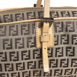 Fendi Beige Leather Trim Zucca Small Boston Bag