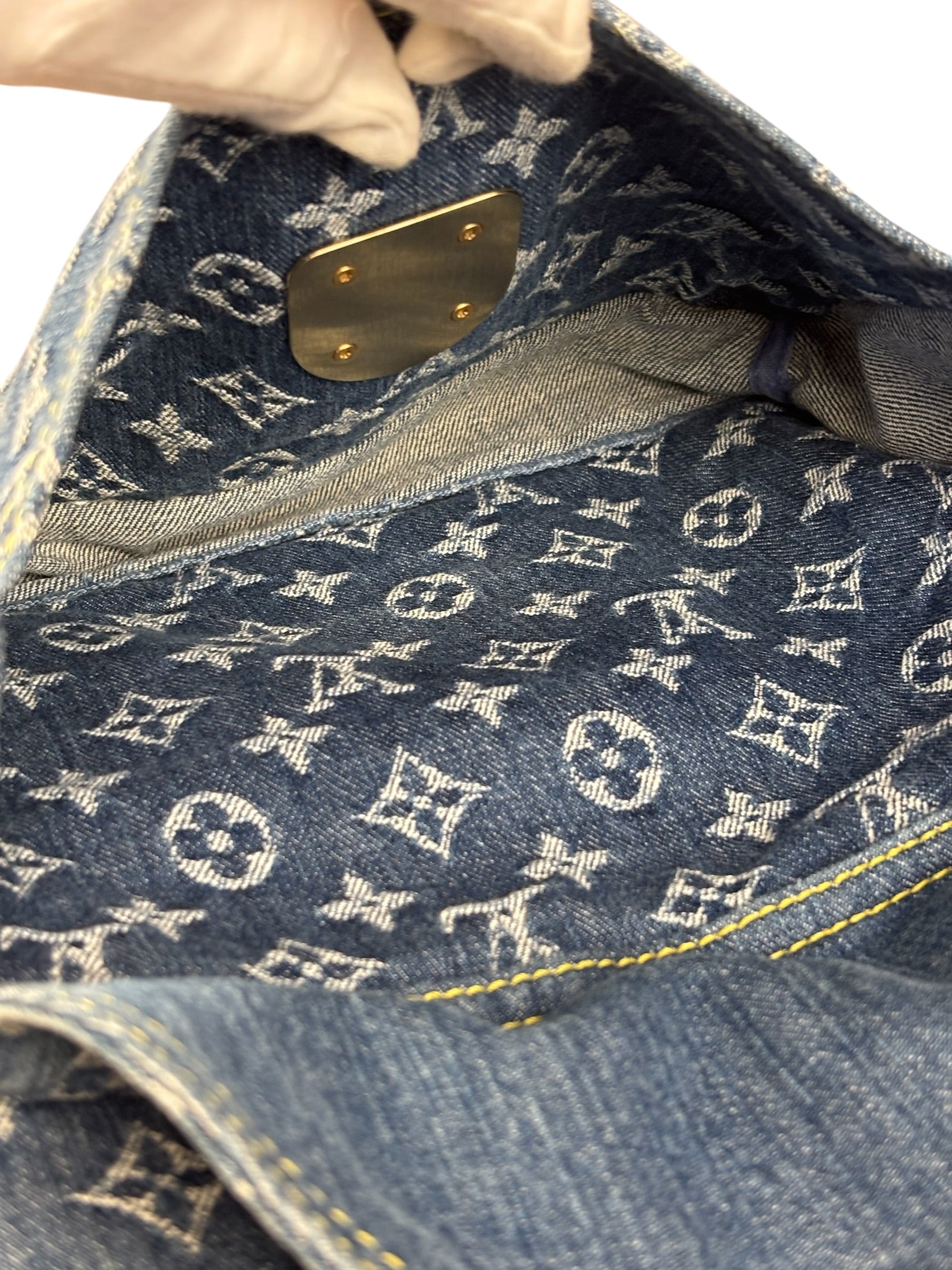 Louis Vuitton Vintage Demin Leather Trim Flat Shopper Tote Bag