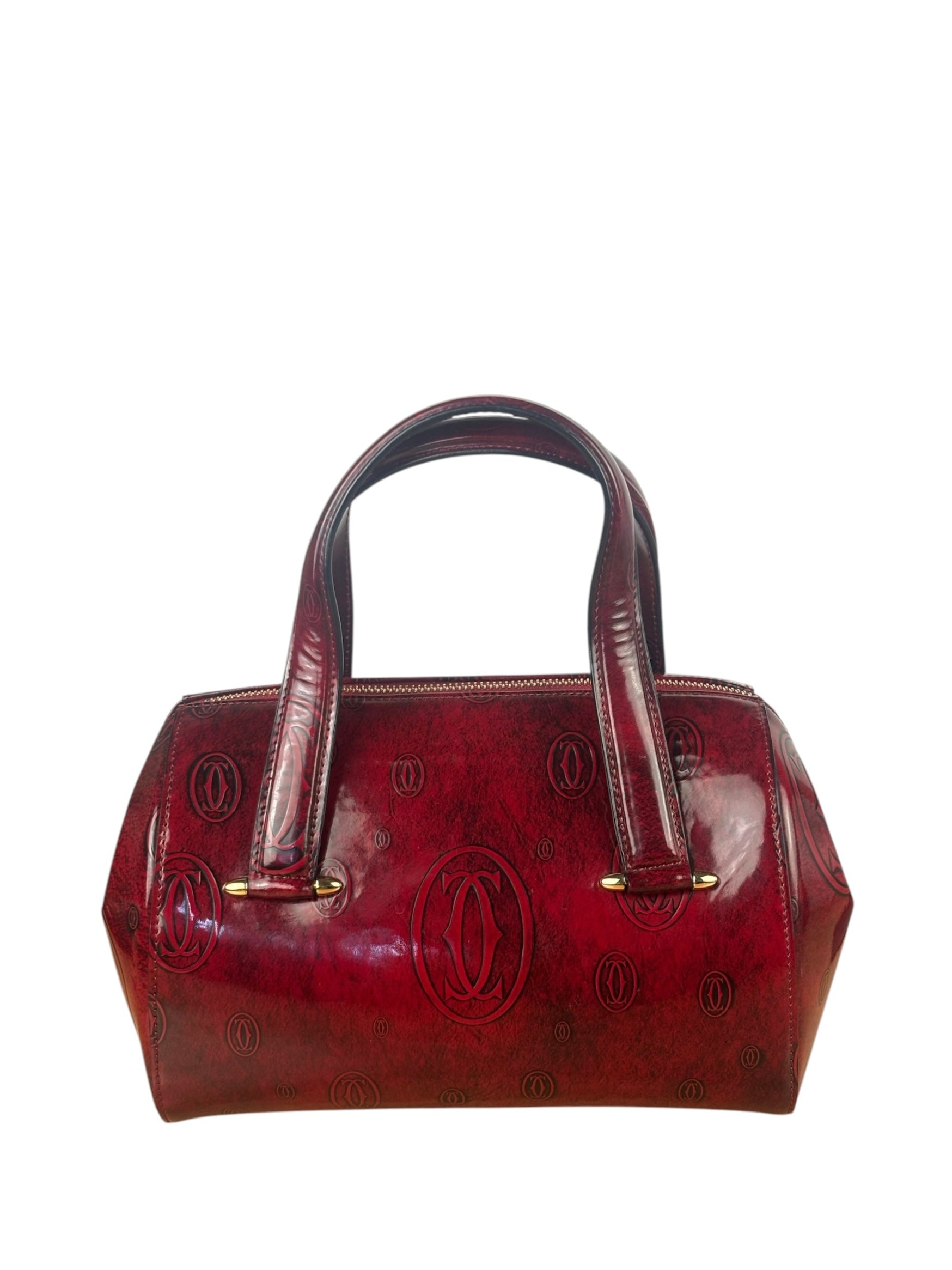 Cartier Red Patent Leather Logo Embossed Handbag