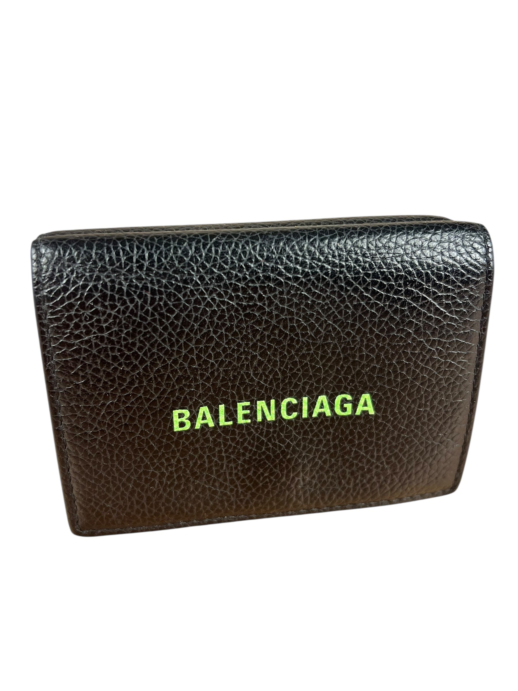 Balenciaga Black Neon Logo Compact Wallet