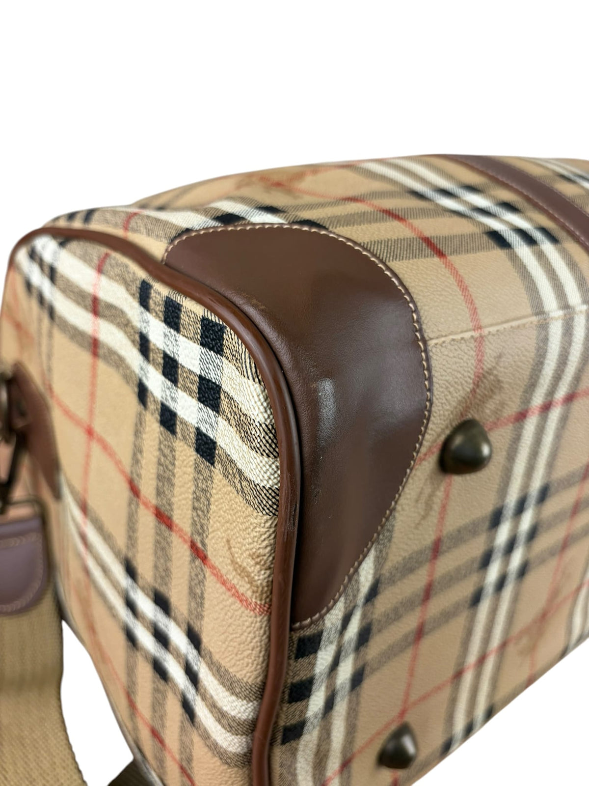 Burberry Beige/Brown Leather Haymarket House Check Boston Two-Way Bag
