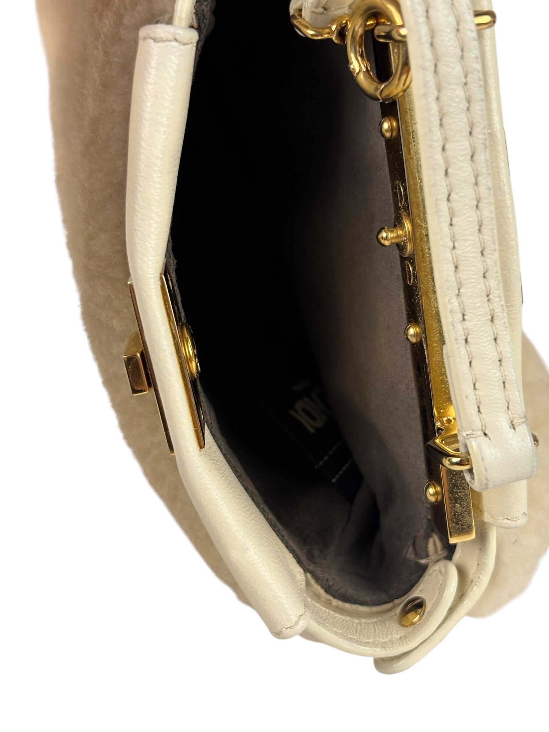 Fendi Cream Fur Lambskin Trim Micro Peekaboo Two-Way Bag