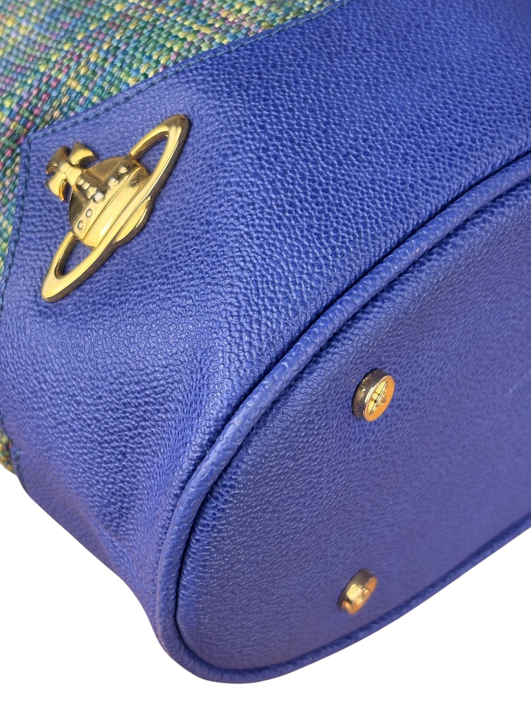 Vivienne Westwood Blue/Green Woven Plaid Saturn Shoulder Bag