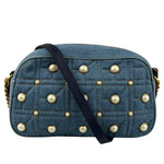 Gucci Blue Denim GG Marmont Pearl Camera Bag