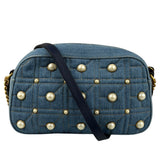 Gucci Blue Denim GG Marmont Pearl Camera Bag