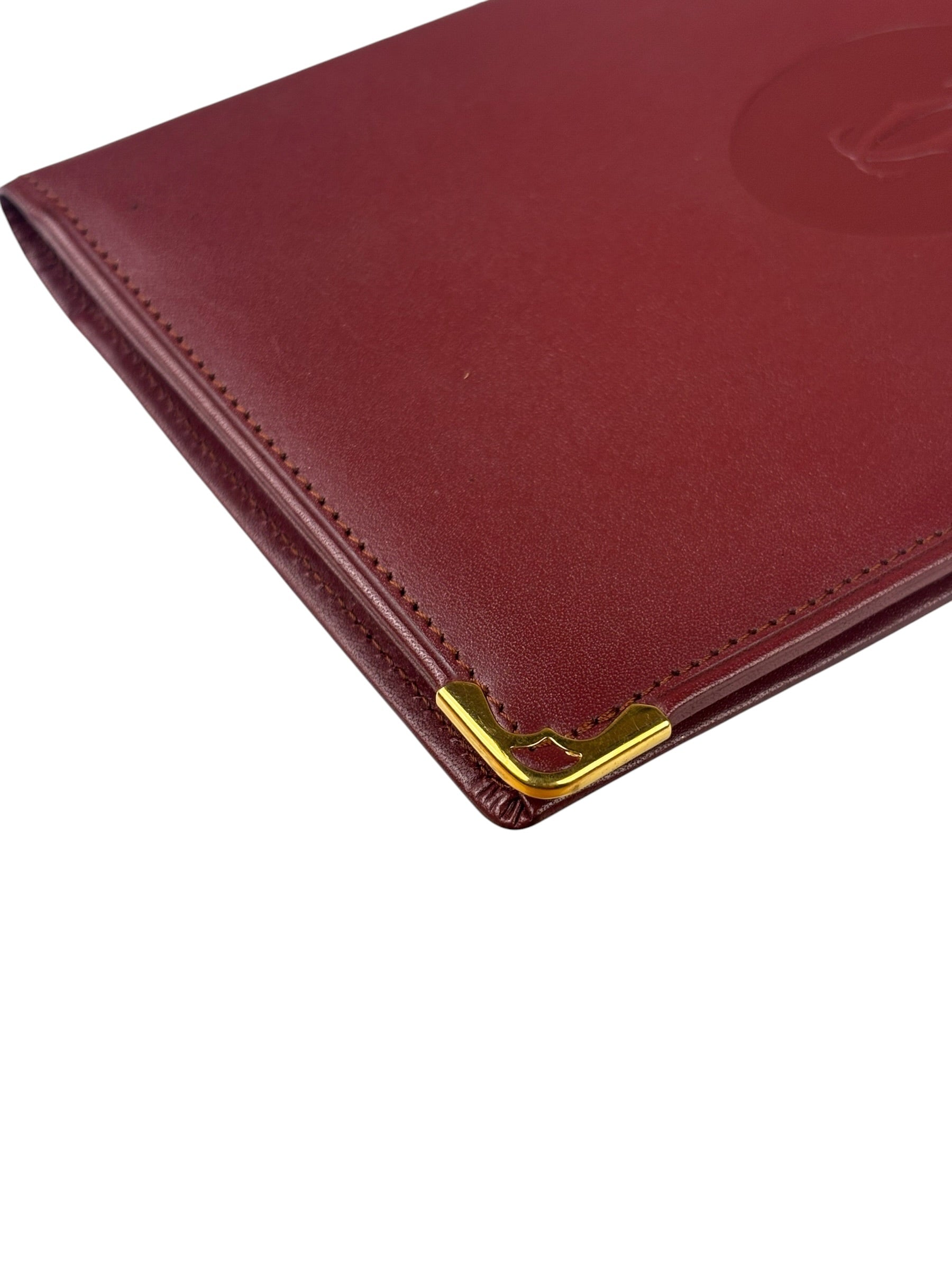 Cartier Vintage Burgundy Leather Bordeaux Bi-Fold Long Wallet