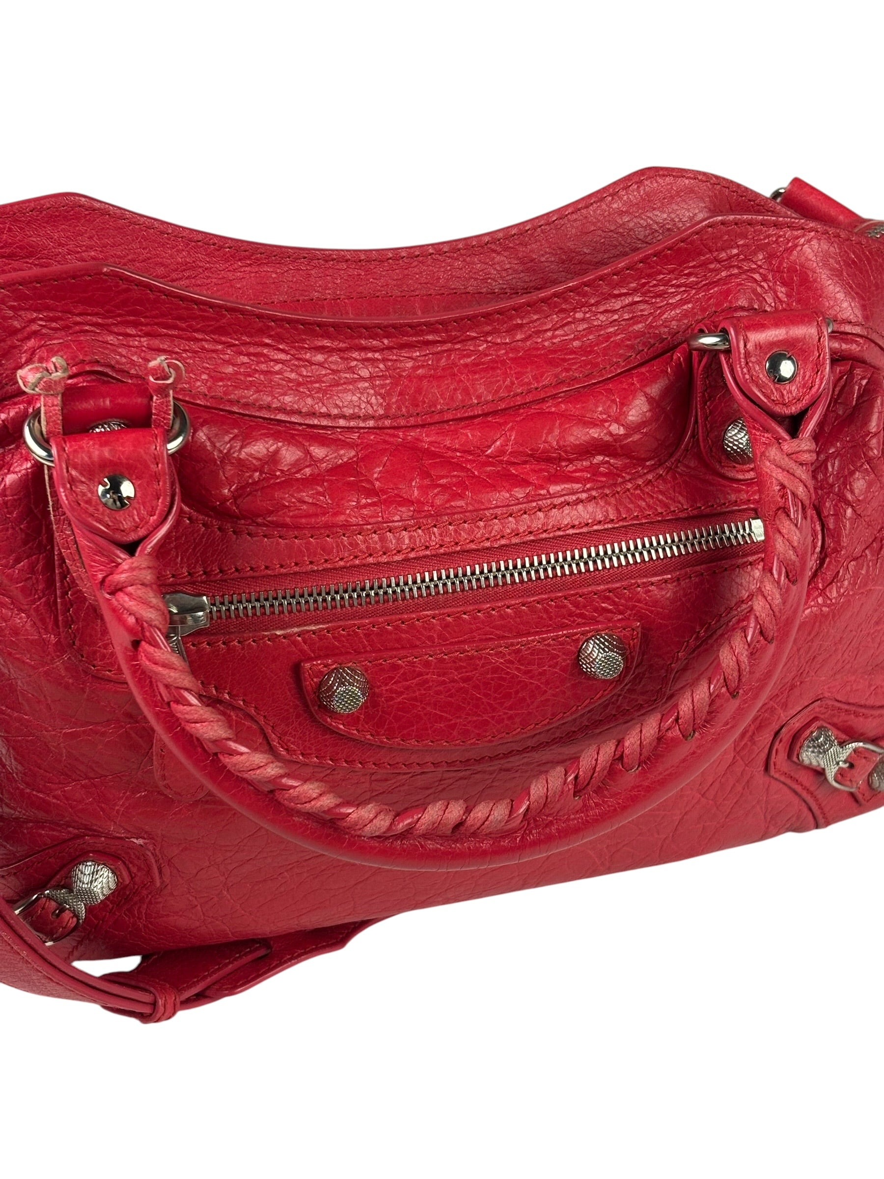Balenciaga Red Leather Motocross City Two-Way Bag