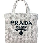 Prada Pink Raffia Woven Crochet Logo Tote Bag