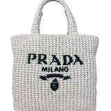 Prada Pink Raffia Woven Crochet Logo Tote Bag
