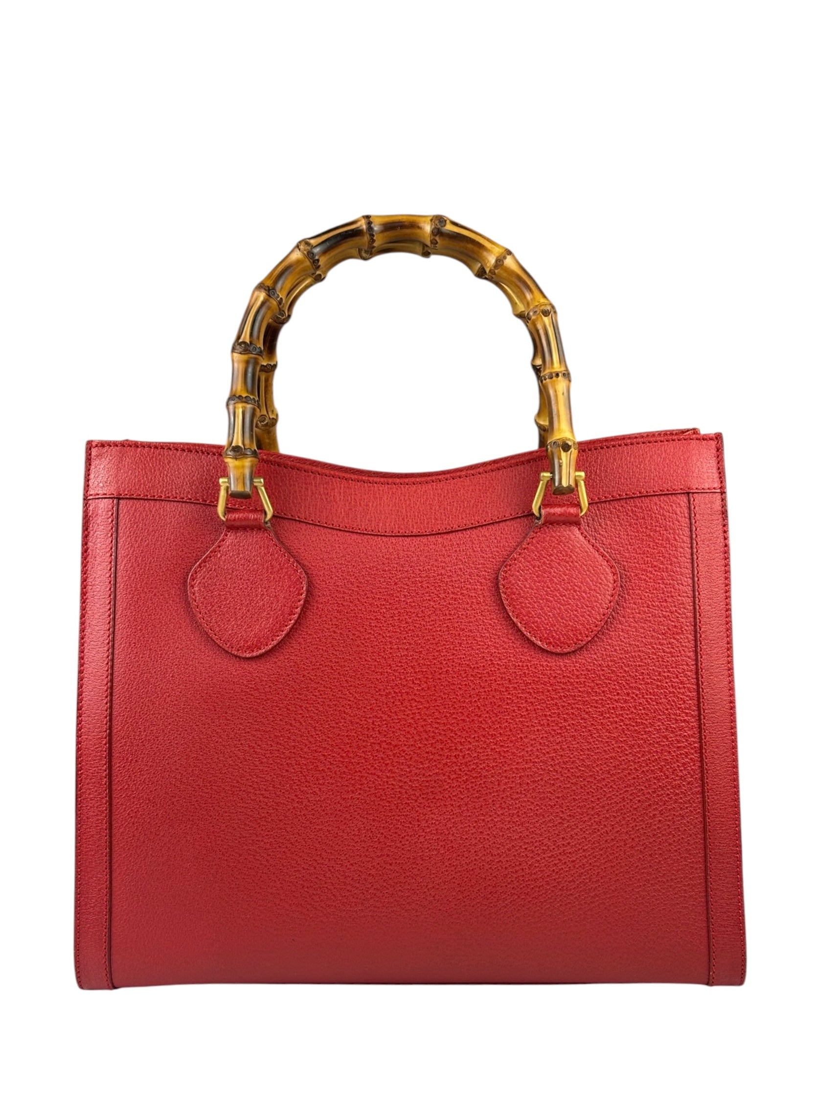 Gucci Red Leather Diana Bamboo Handle Tote