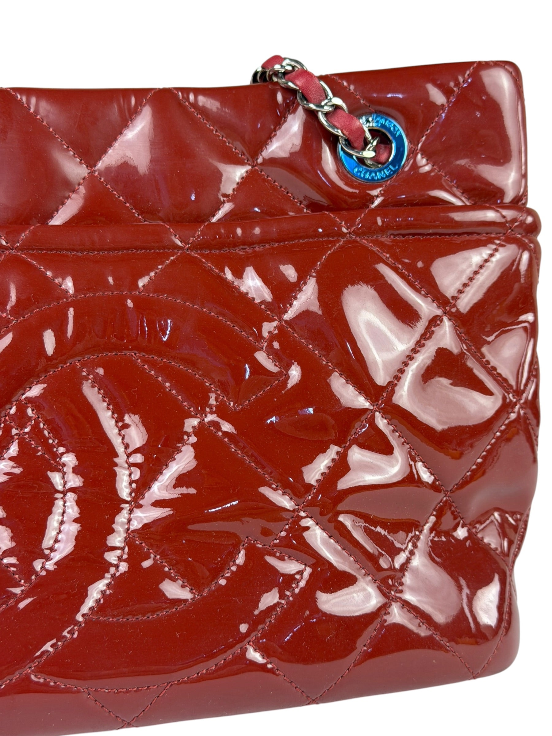 Chanel Patent Red Quilted S Shopper Tote 2013
