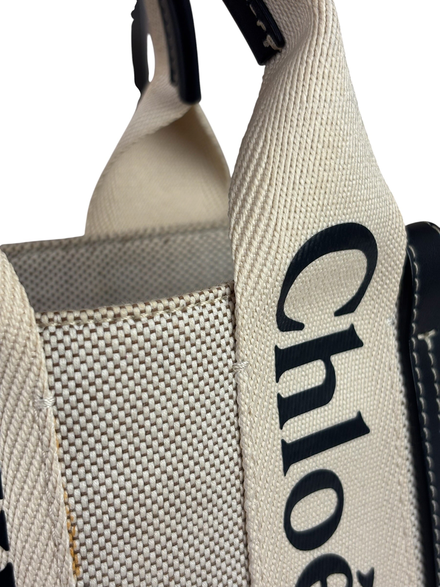 Chloe Beige Leather Trim Woody Tote Bag