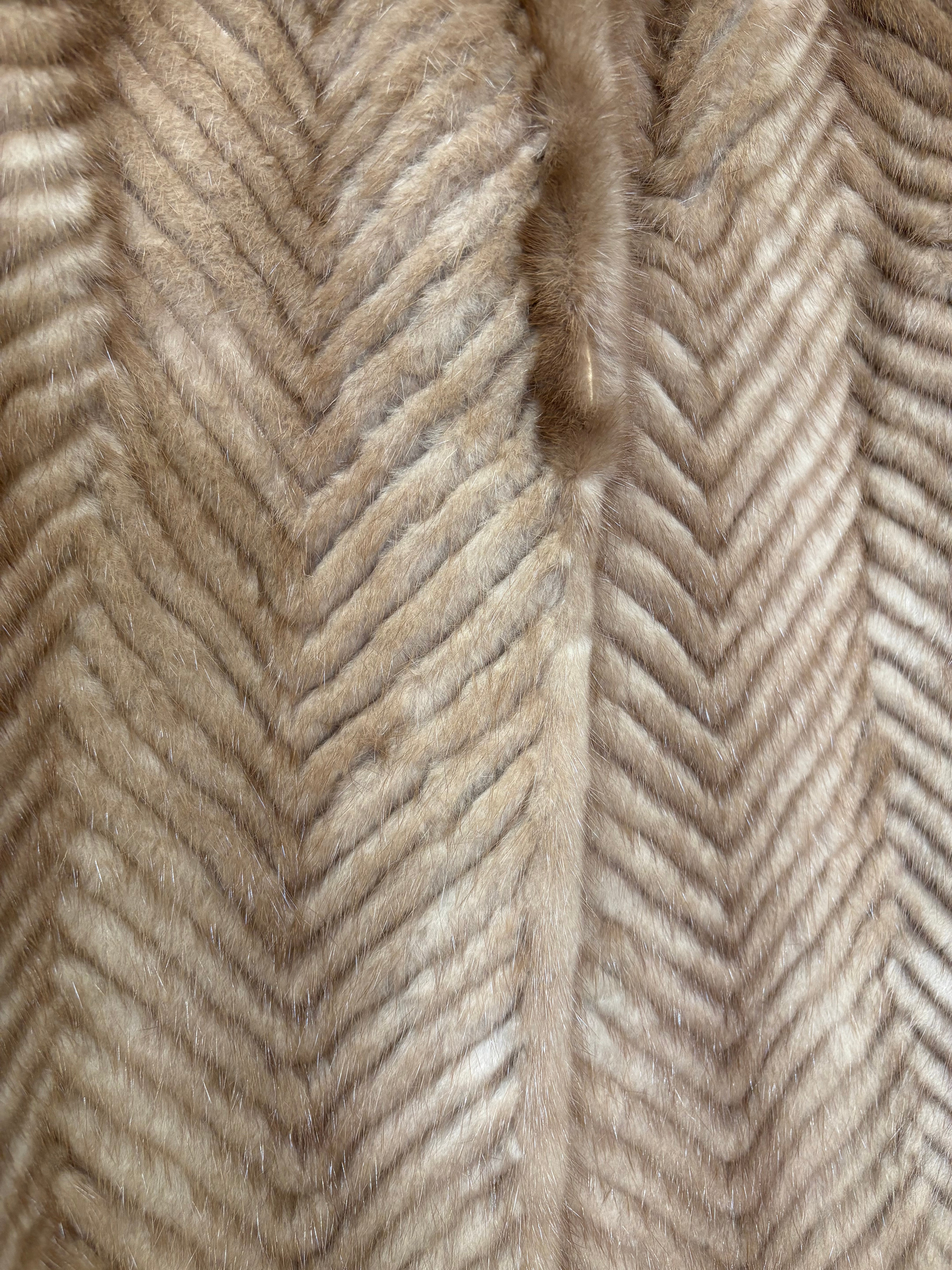 Keio Vintage Ivory Chevron Mink Fur Coat