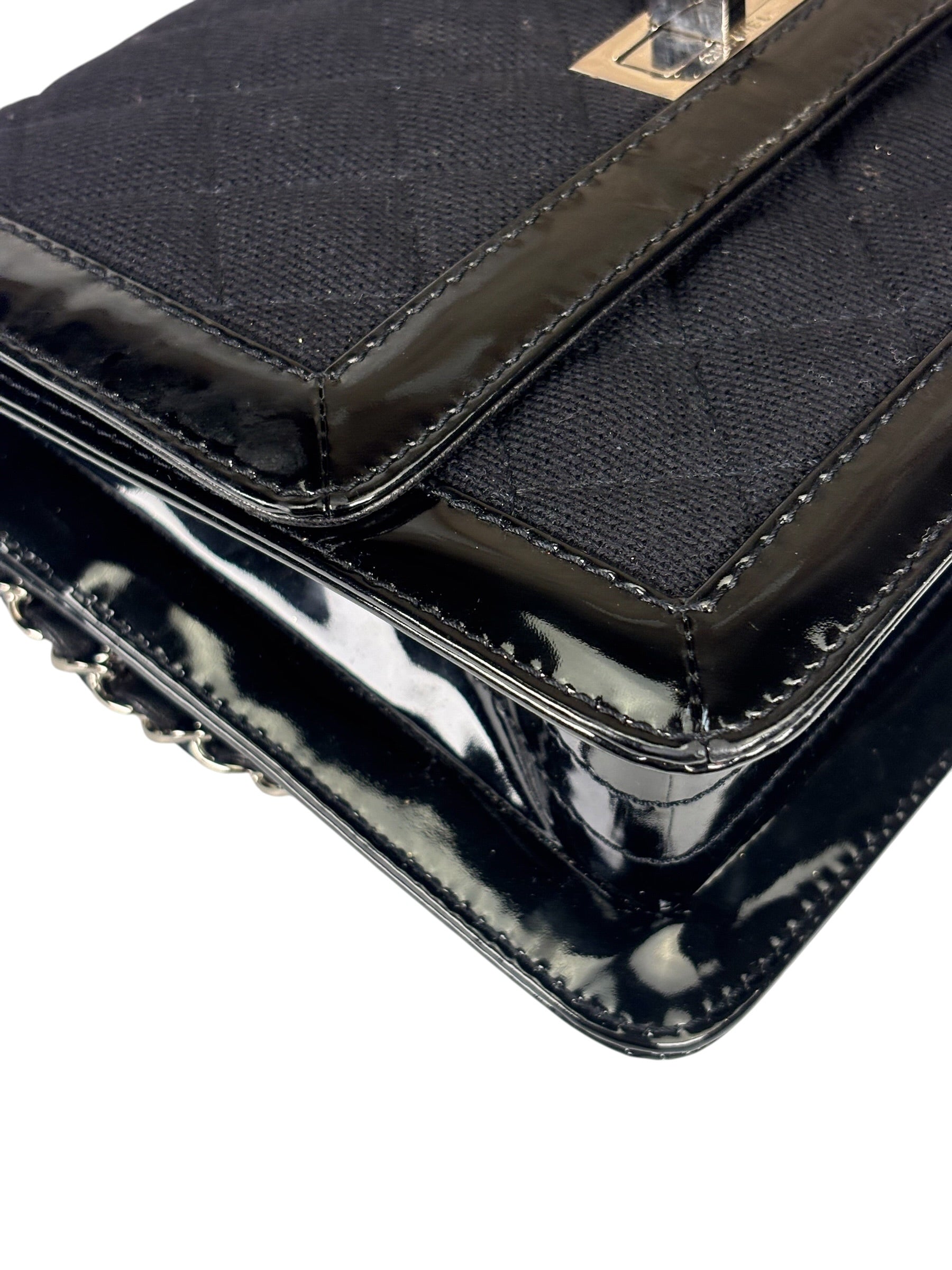 Chanel Black Patent Leather Trim/Cotton 2.55 Reissue Flap Bag 2000