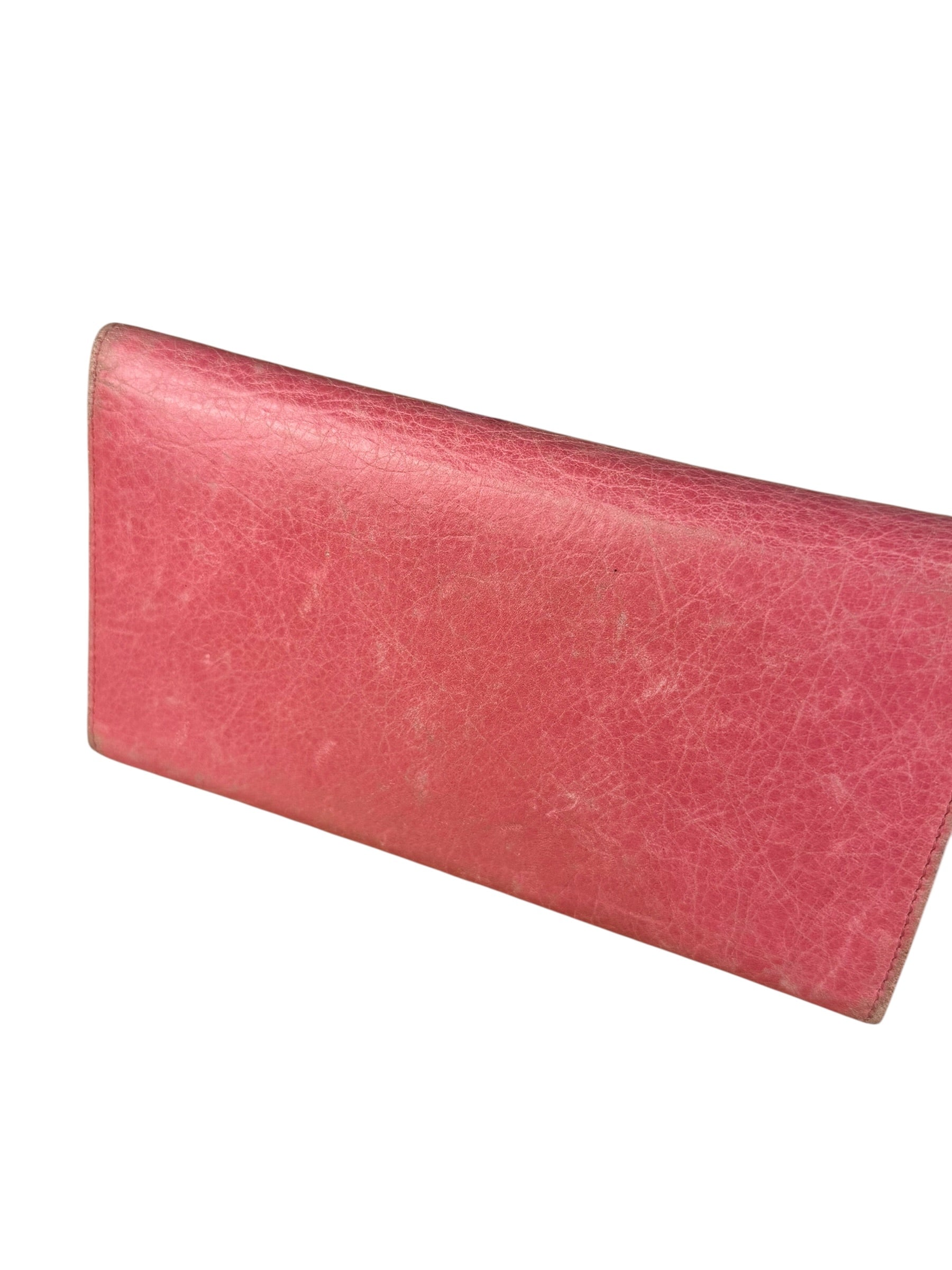 Balenciaga Pink Leather Moto Long Wallet