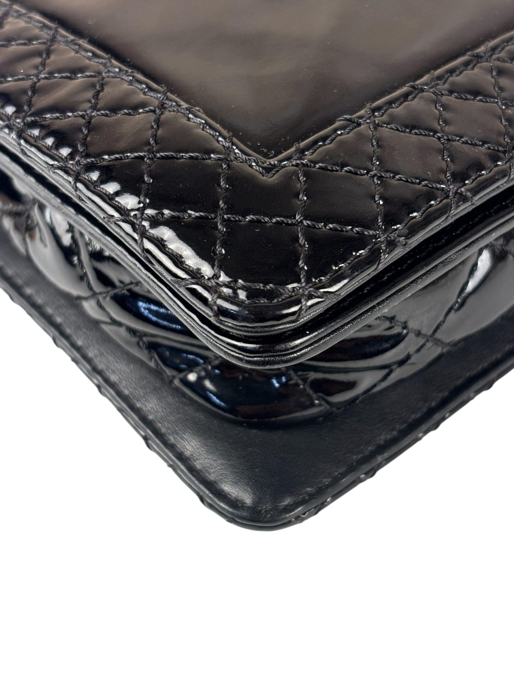 Chanel Black Patent Leather Boy Wallet on Chain Bag 2014