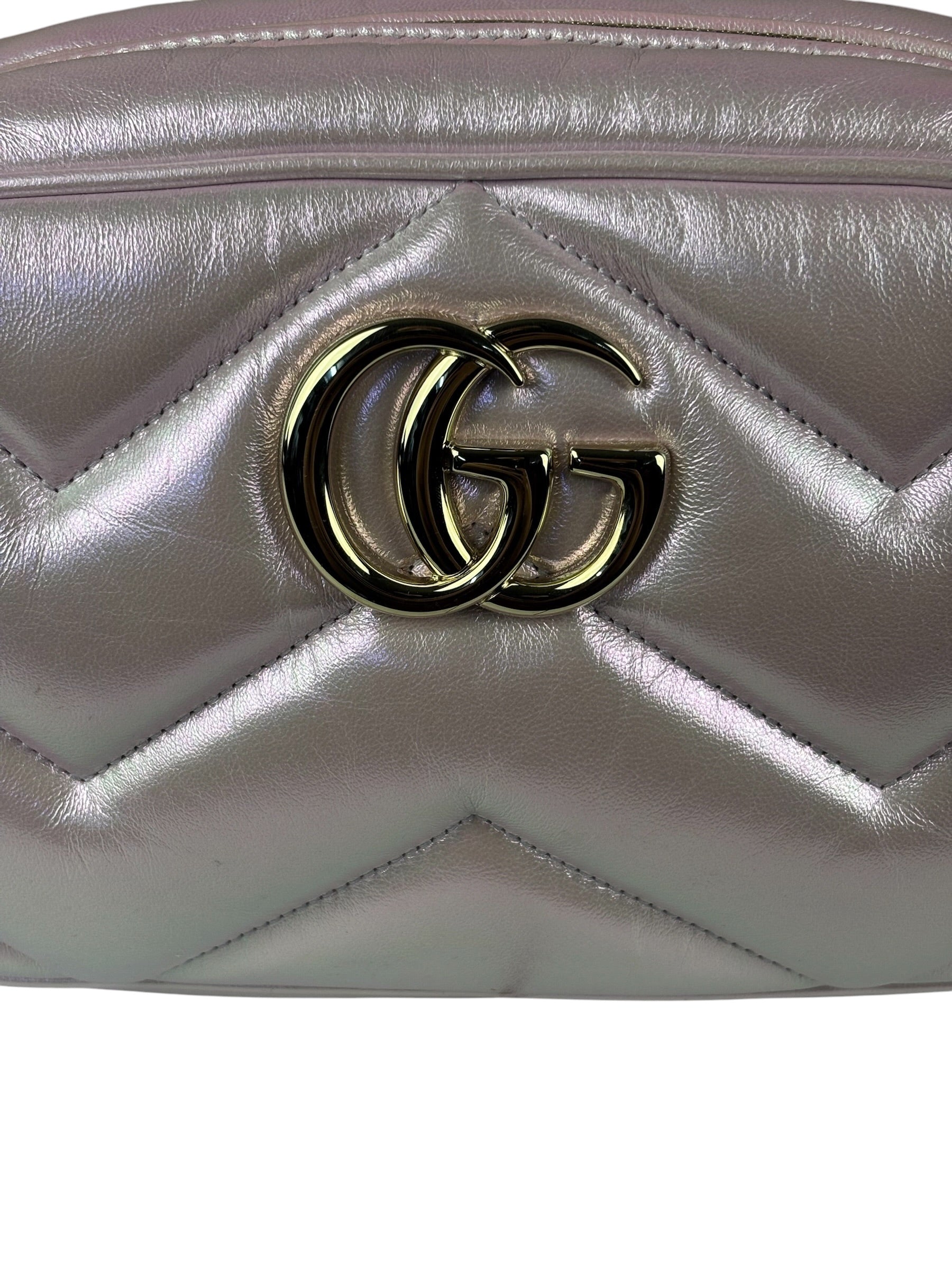 Gucci Iridescent Pink Nappa Chevron Small GG