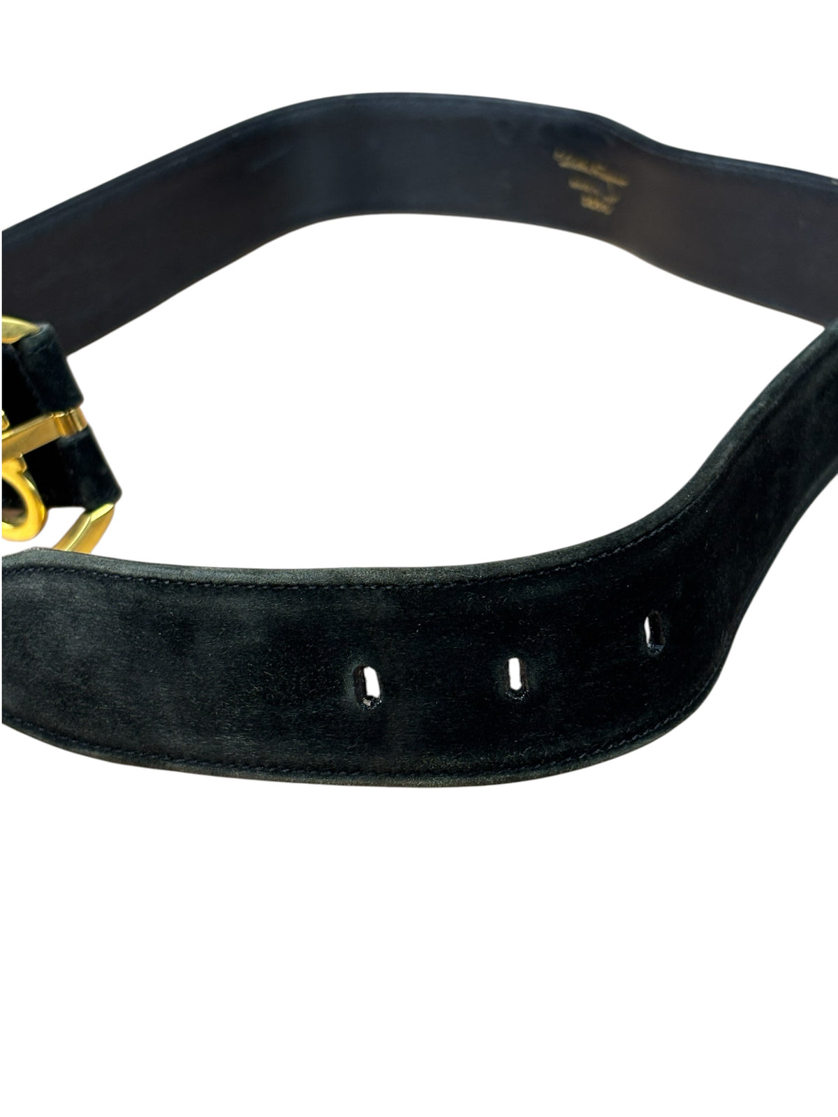 Salvatore Ferragamo Black Suede Gancini Buckle Belt