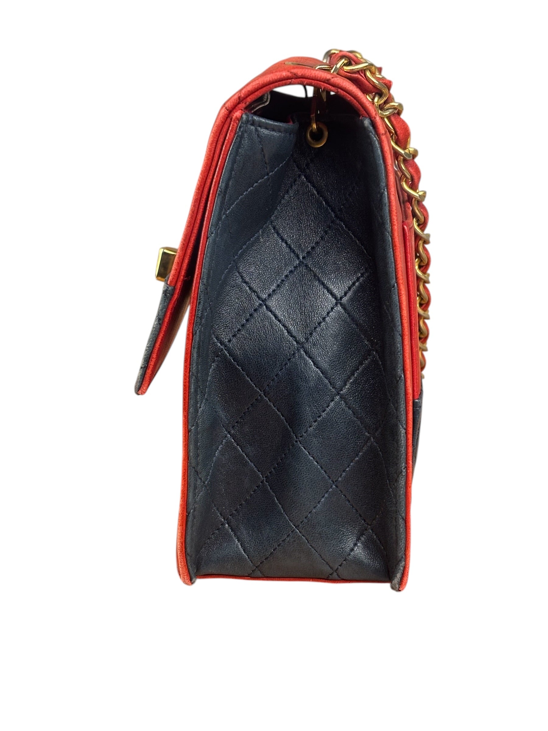 Chanel Red & Navy Trapezoid Flap Bag 1992