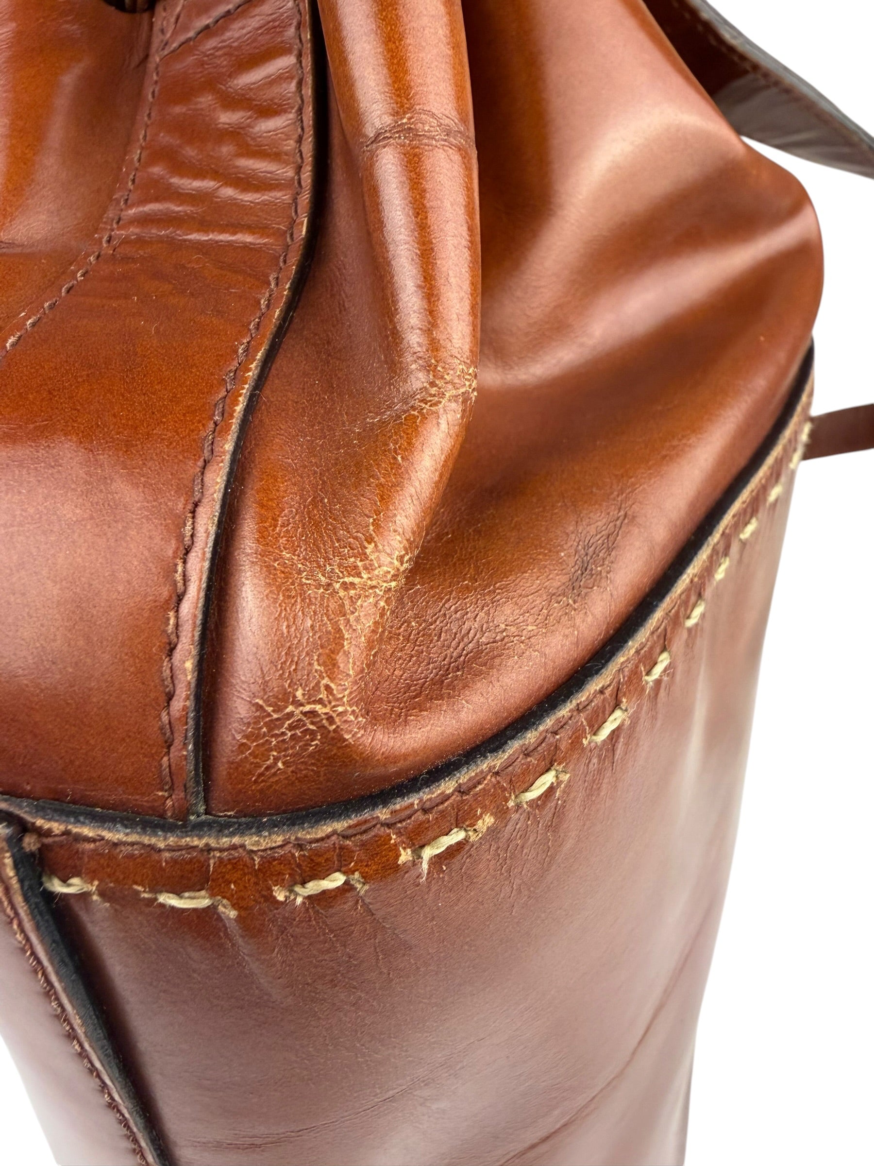 Celine Vintage Brown Leather Cinch Bucket Crossbody Bag
