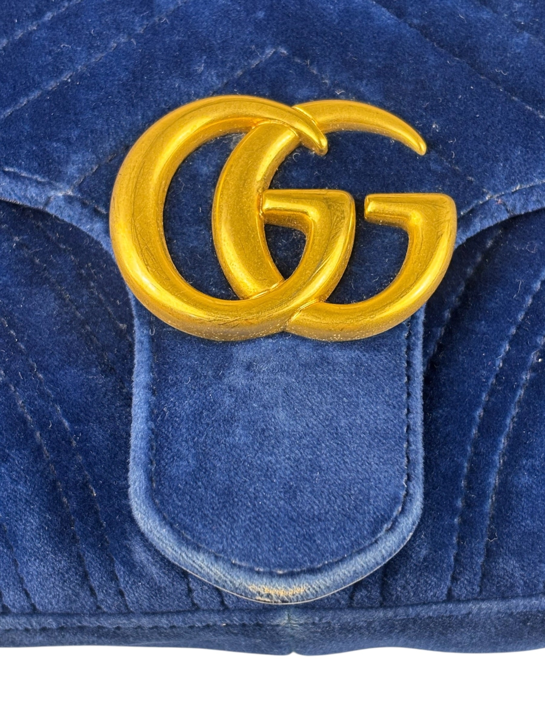 Gucci GG Blue Velvet Marmont Chain Shoulder Bag