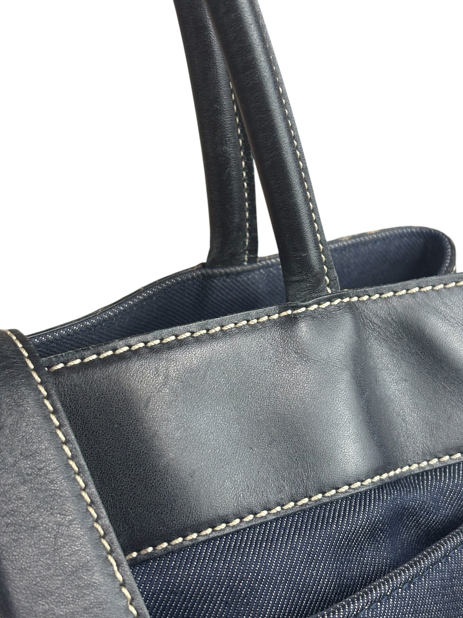 Chanel Vintage Denim/Black Leather CC Turn-Lock Tote Bag 2001