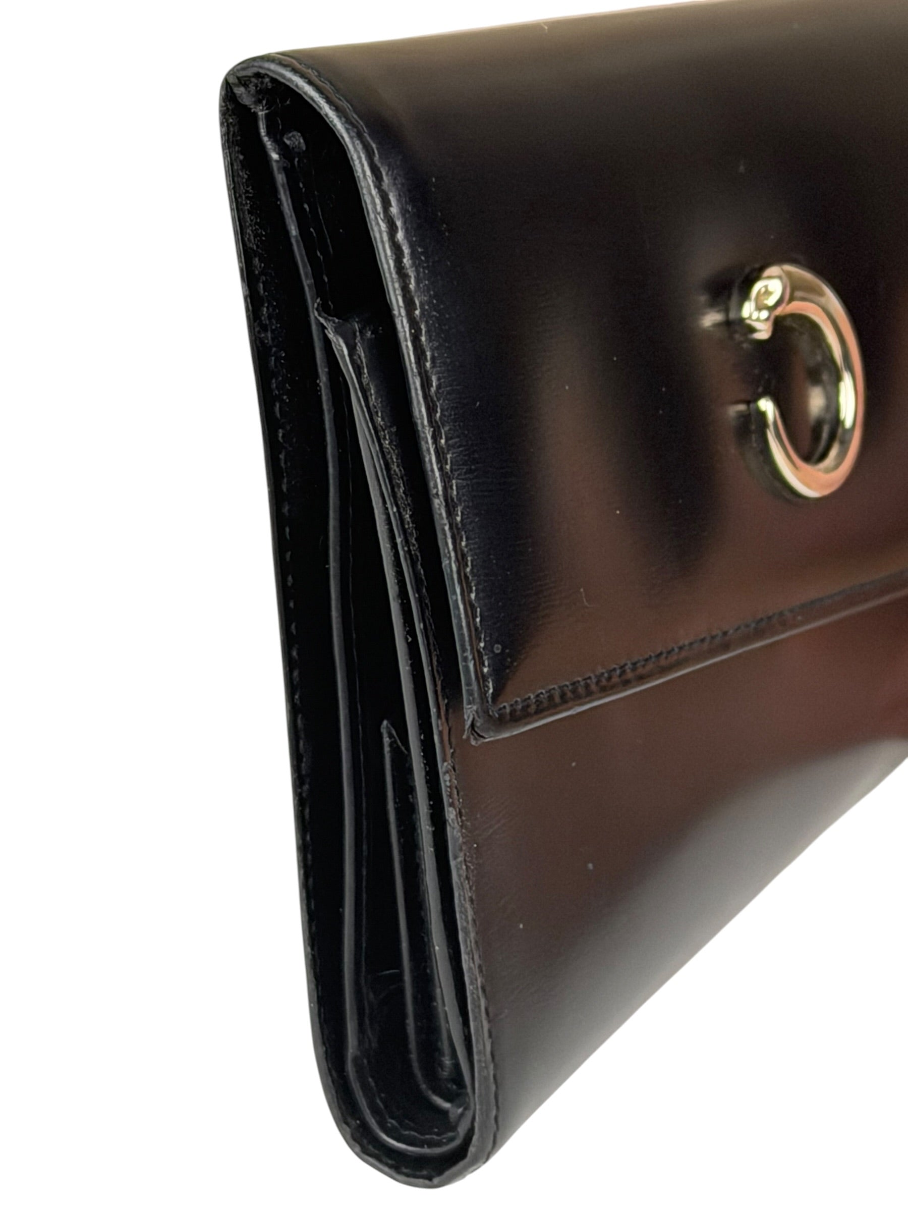 Cartier Black Leather Panther C Tri-Fold Wallet