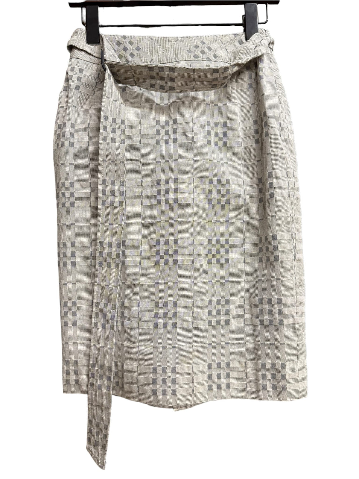 Burberry London Grey Check Belted Mid-Length Skirt