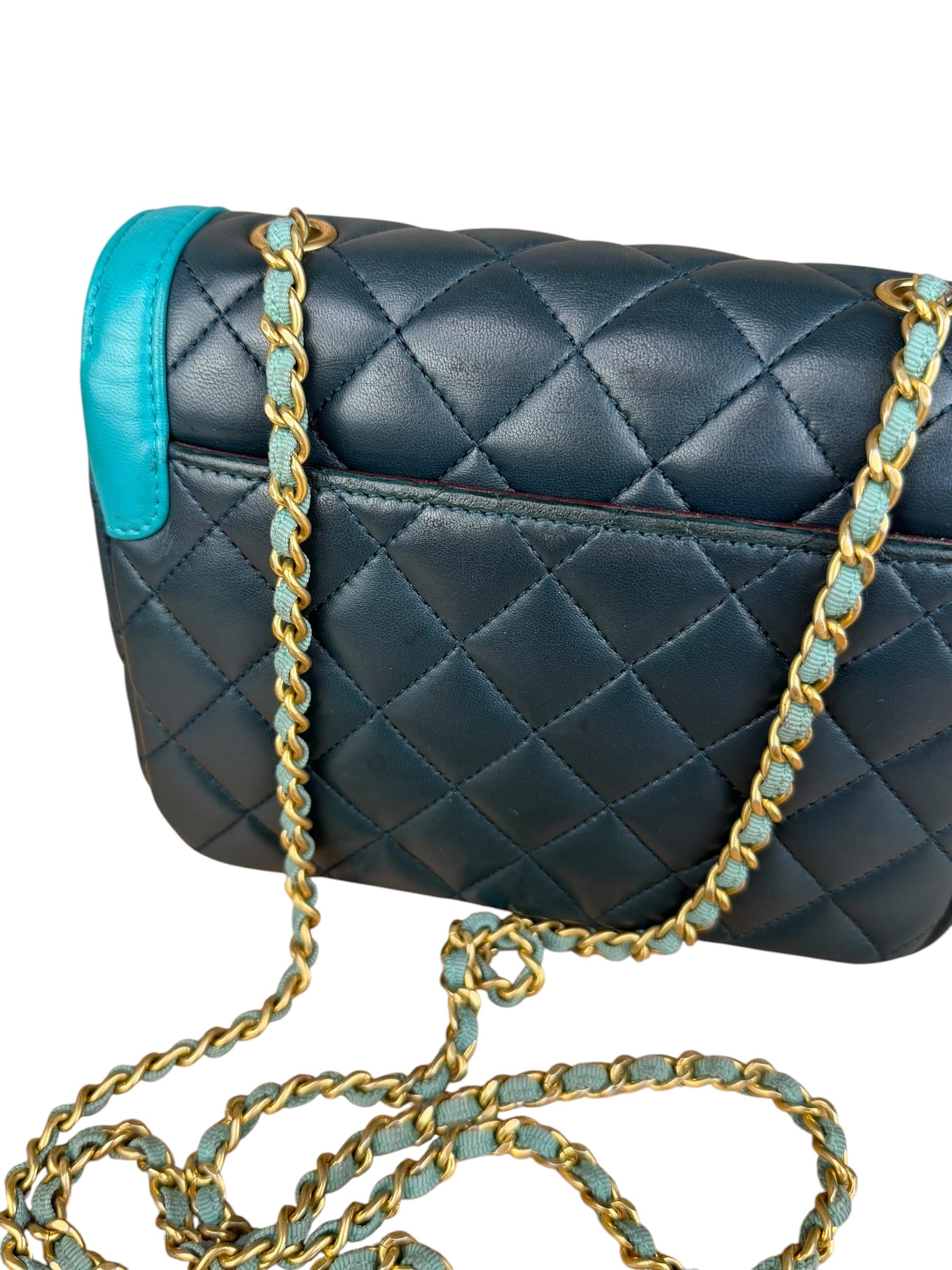 Chanel Quilted Mini Two-Tone Blue Day Flap Bag 2017