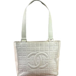 Chanel White Leather Chocolate Bar CC Tote Bag 2002