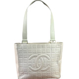 Chanel White Leather Chocolate Bar CC Tote Bag 2002